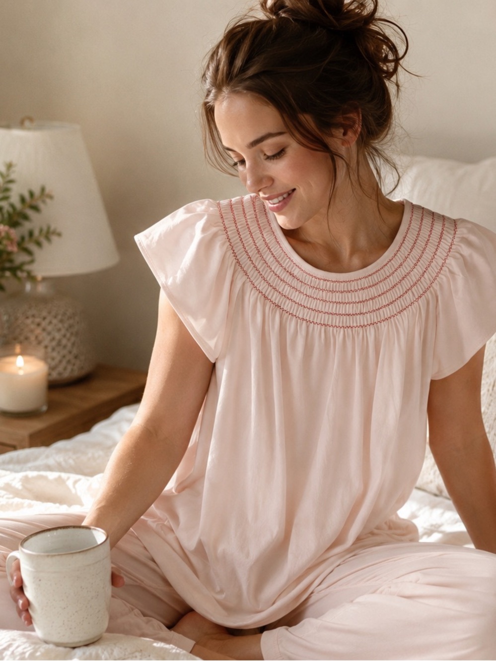 LAKE Pima Cotton Flutter Sleeve Smocked Top – Size Small